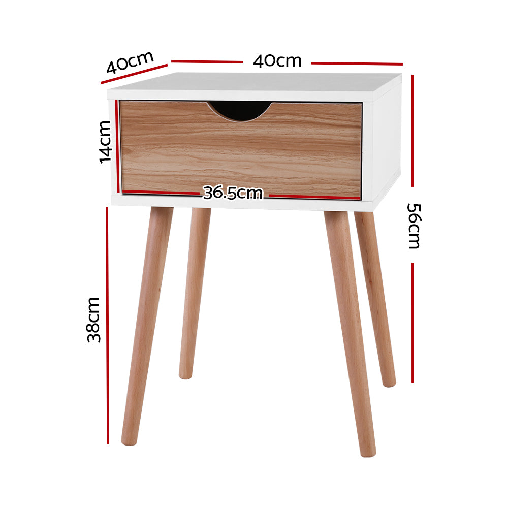Artiss Bedside Table featuring a two-tone design with solid wood legs and a spacious drawer, perfect for bedroom storage.