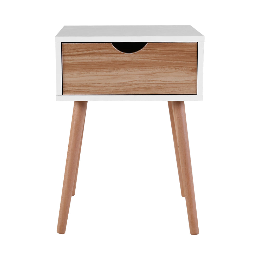 Artiss Bedside Table featuring a two-tone design with solid wood legs and a spacious drawer, perfect for bedroom storage.