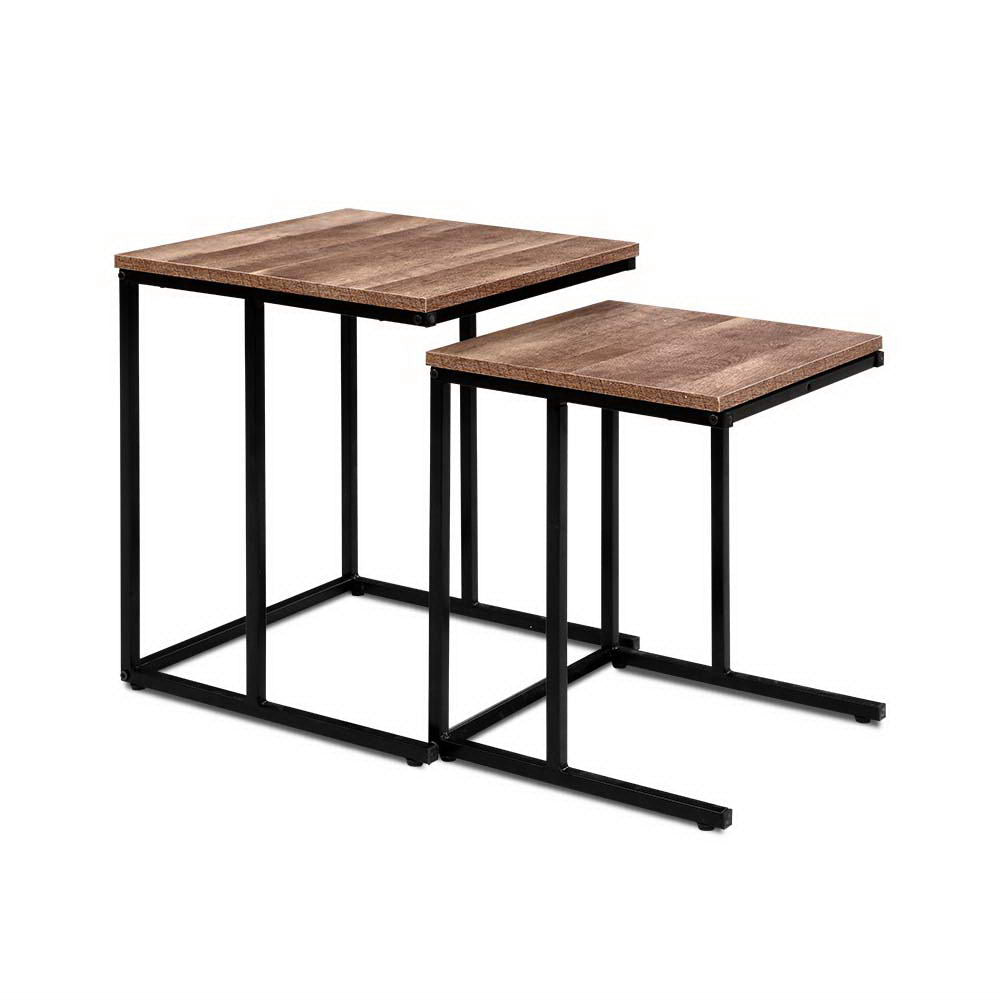 Artiss Coffee Table Nesting Side Tables featuring rustic wooden tops and industrial metal legs, showcasing a stylish and functional design.