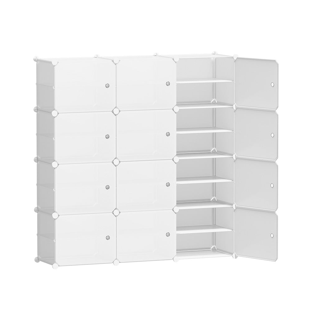 Artiss DIY Shoe Box Shoe Cabinet in white, showcasing its eco-friendly design and multiple storage cubes.