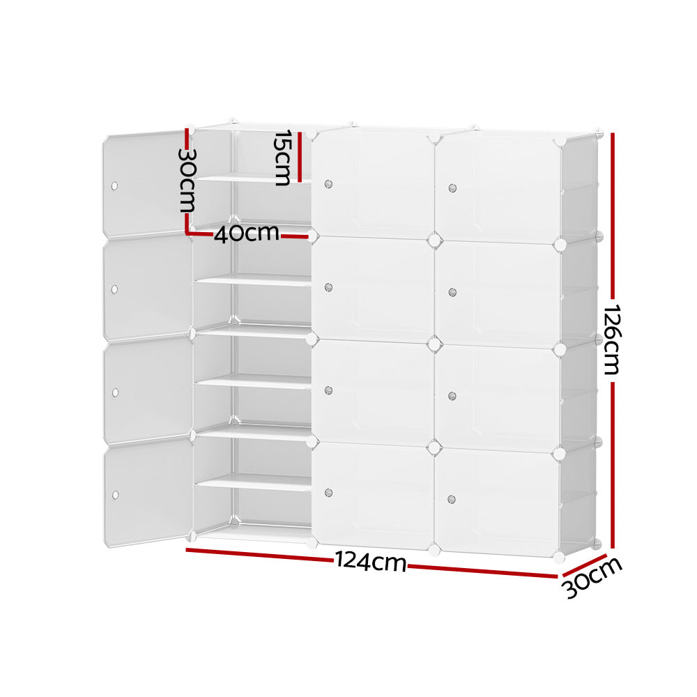 Artiss DIY Shoe Box Shoe Cabinet in white, showcasing its eco-friendly design and multiple storage cubes.
