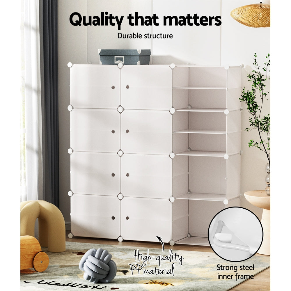 Artiss DIY Shoe Box Shoe Cabinet in white, showcasing its eco-friendly design and multiple storage cubes.