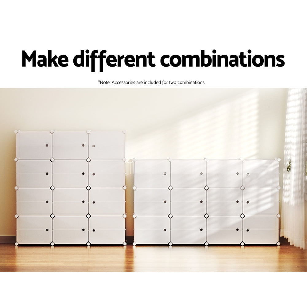 Artiss DIY Shoe Box Shoe Cabinet in white, showcasing its eco-friendly design and multiple storage cubes.