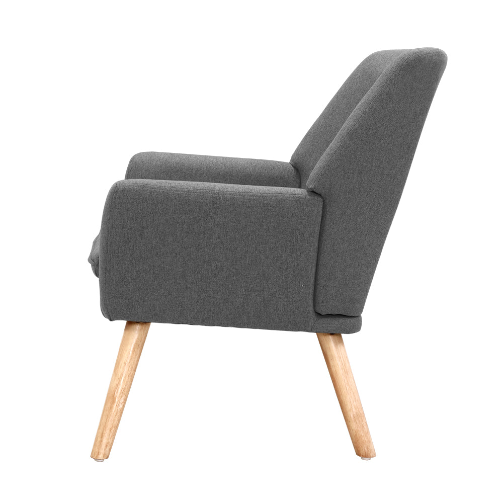 Artiss Fabric Dining Armchair in Grey with tufted backrest and rubber wood legs, showcasing its stylish design and comfort.
