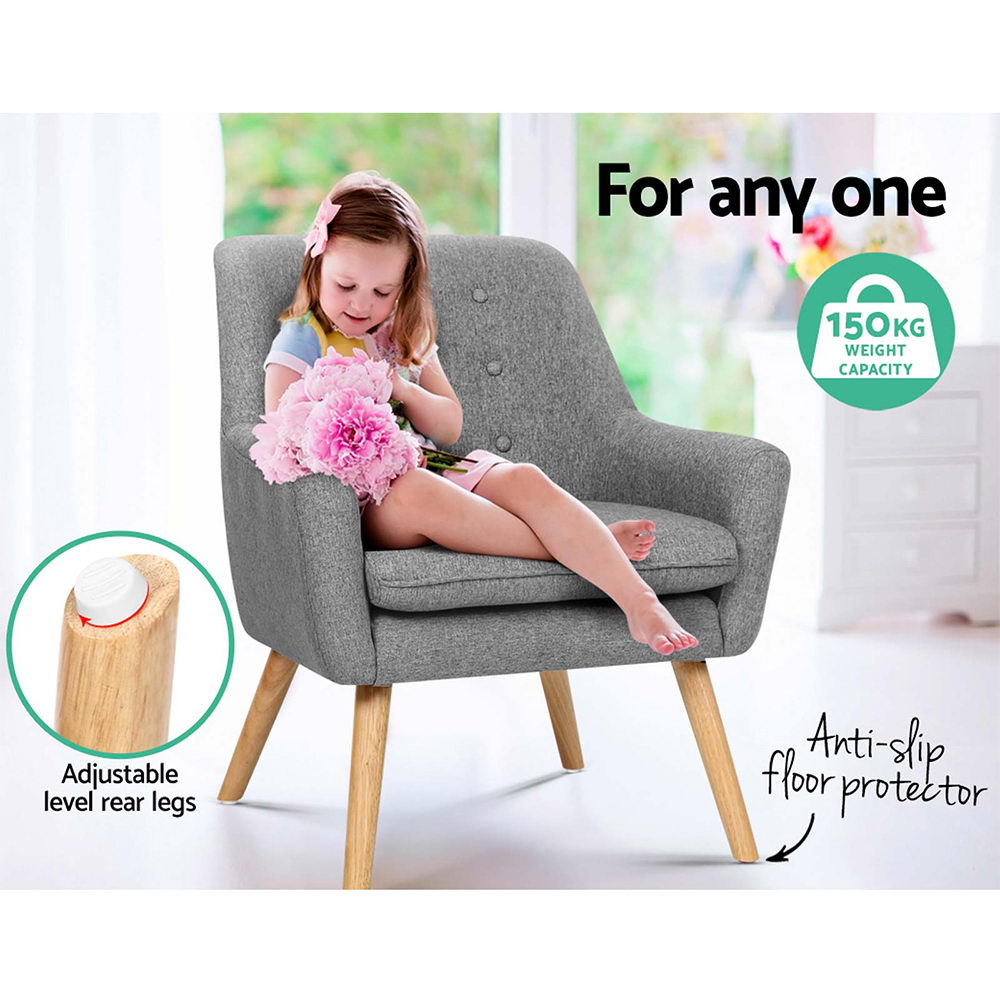 Artiss Fabric Dining Armchair in Grey with tufted backrest and rubber wood legs, showcasing its stylish design and comfort.