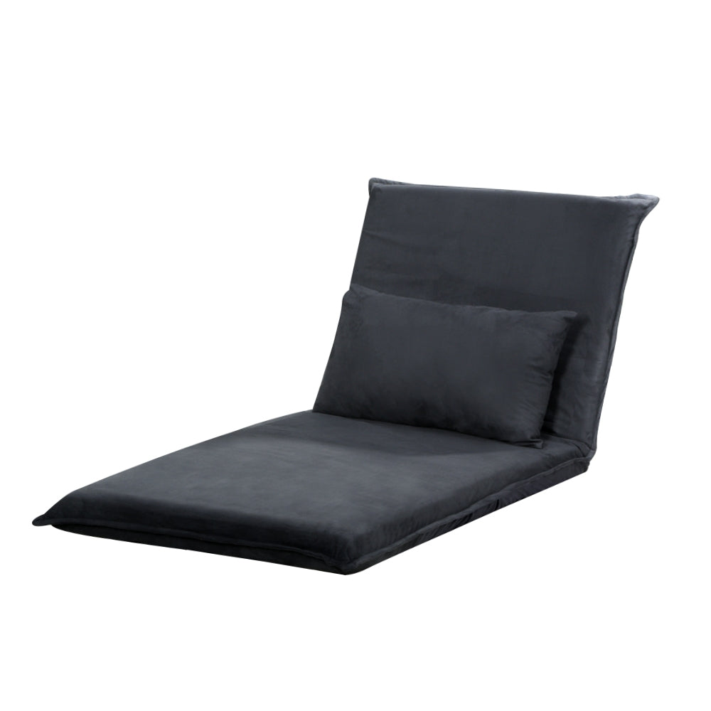 Artiss Floor Sofa Bed in charcoal color, showcasing its soft microfibre fabric and adjustable design, perfect for lounging and camping.