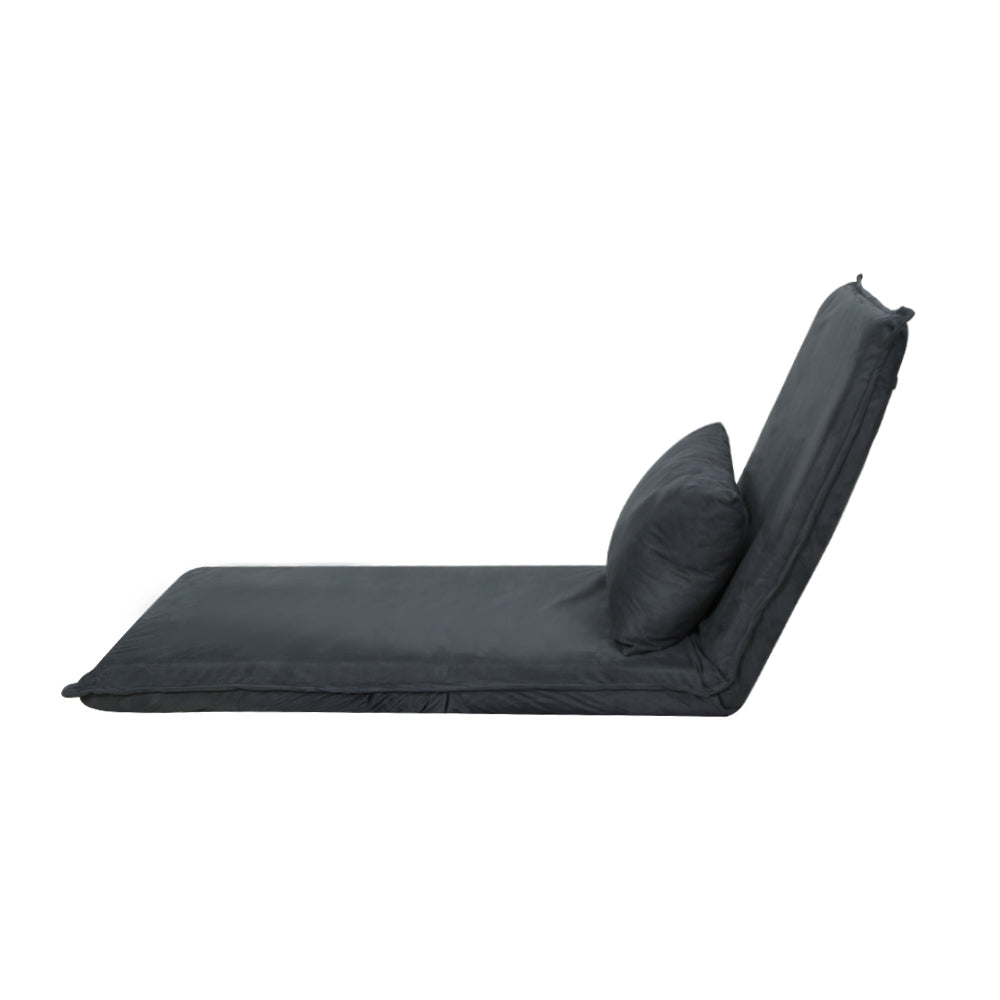 Artiss Floor Sofa Bed in charcoal color, showcasing its soft microfibre fabric and adjustable design, perfect for lounging and camping.