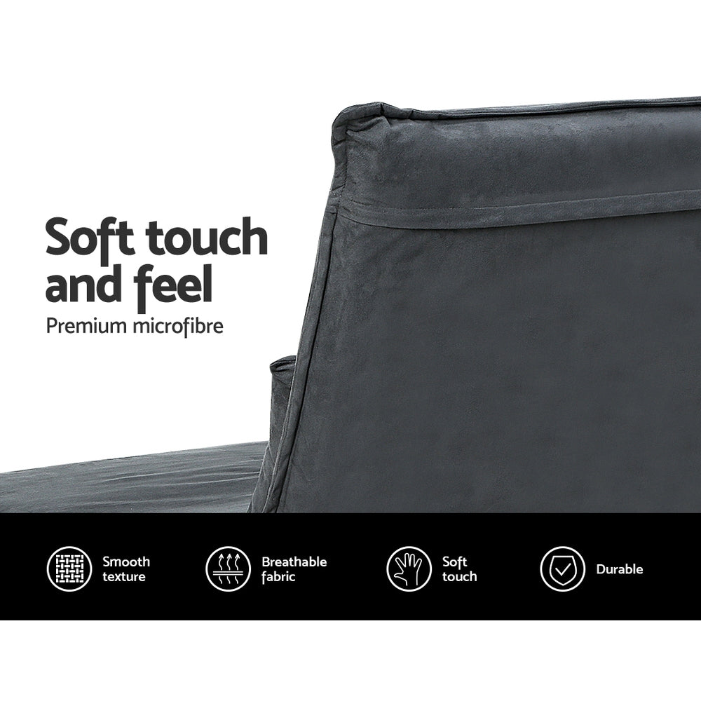 Artiss Floor Sofa Bed in charcoal color, showcasing its soft microfibre fabric and adjustable design, perfect for lounging and camping.