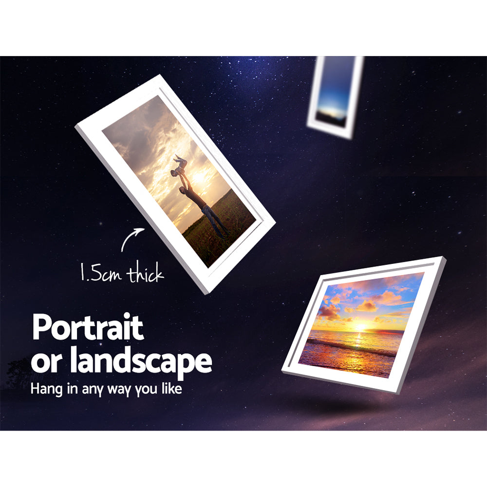 Artiss 11PCS Photo Frame Set in white, featuring various sizes for displaying cherished photographs on a wall.