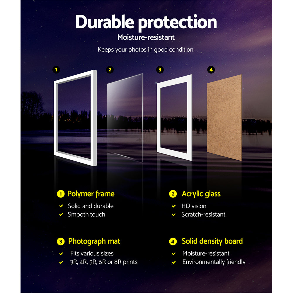 Artiss 11PCS Photo Frame Set in white, featuring various sizes for displaying cherished photographs on a wall.