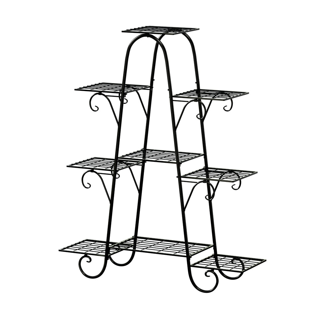Artiss Plant Stand featuring 9 tiers with an ornate floral design, made of durable black steel, suitable for indoor and outdoor use.