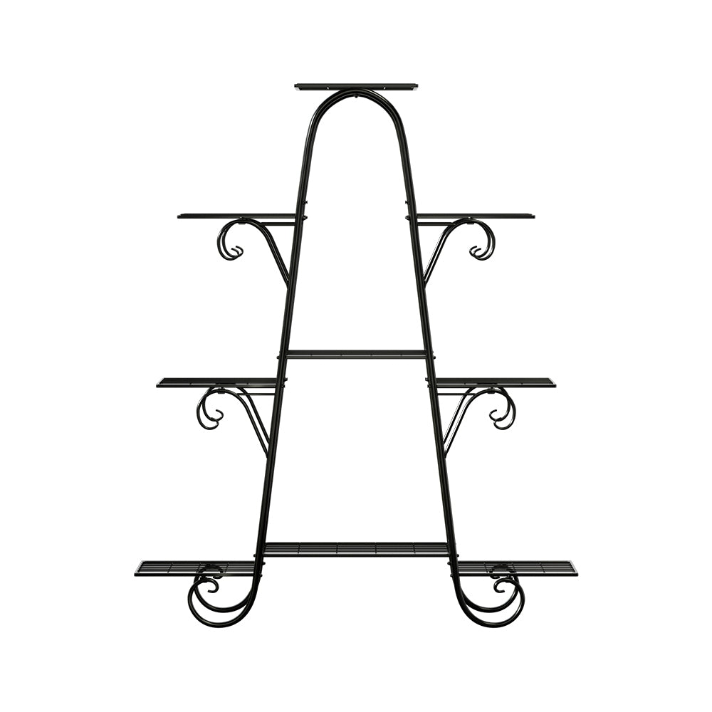 Artiss Plant Stand featuring 9 tiers with an ornate floral design, made of durable black steel, suitable for indoor and outdoor use.