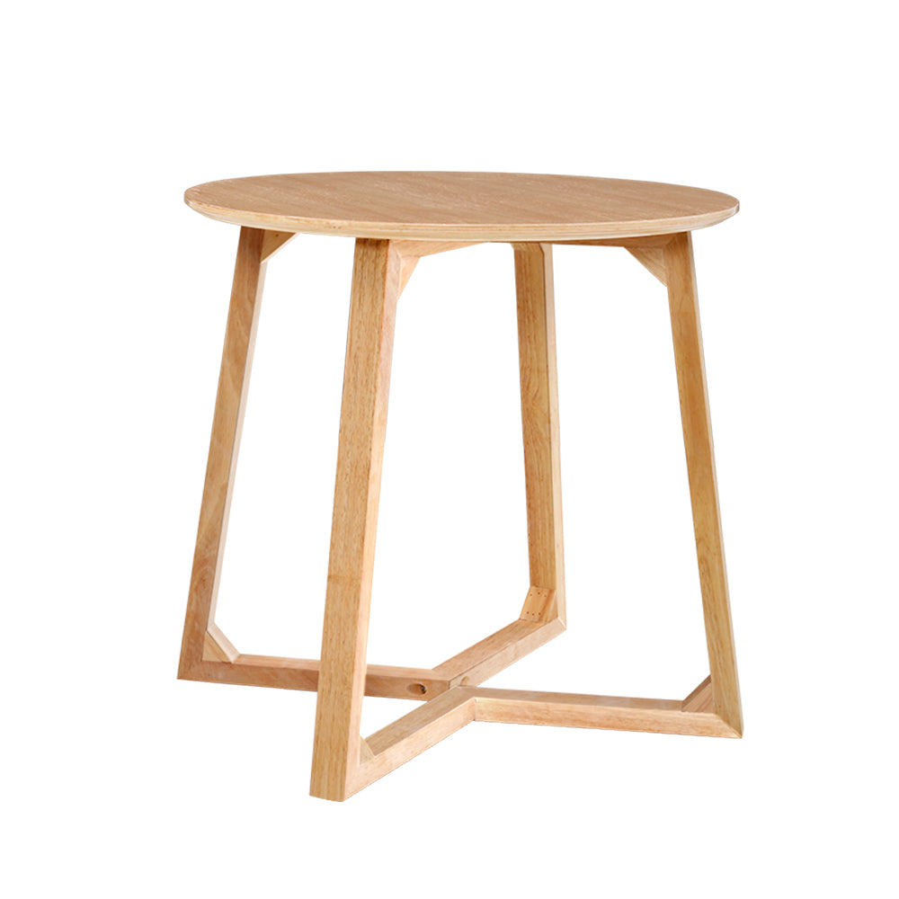 Artiss Round Coffee Table featuring a plywood top and solid rubber wood legs, showcasing a modern design with smooth edges and anti-slip feet.