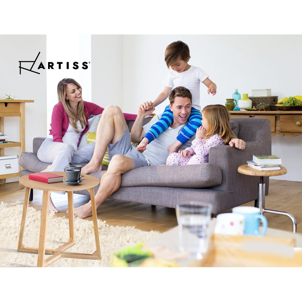 Artiss Round Coffee Table featuring a plywood top and solid rubber wood legs, showcasing a modern design with smooth edges and anti-slip feet.