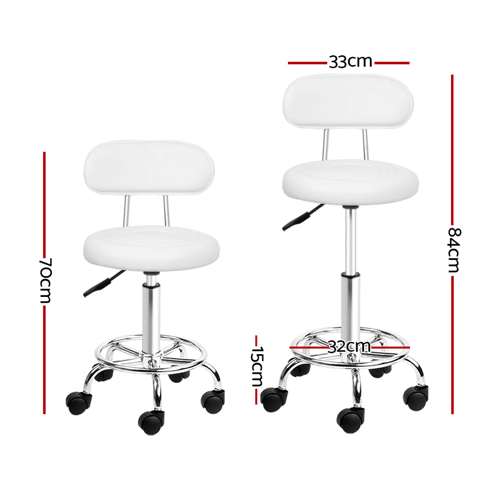 Artiss Salon Stool Swivel Barber Chair with backrest, featuring white PU leather upholstery and chrome iron base, designed for comfort and style.