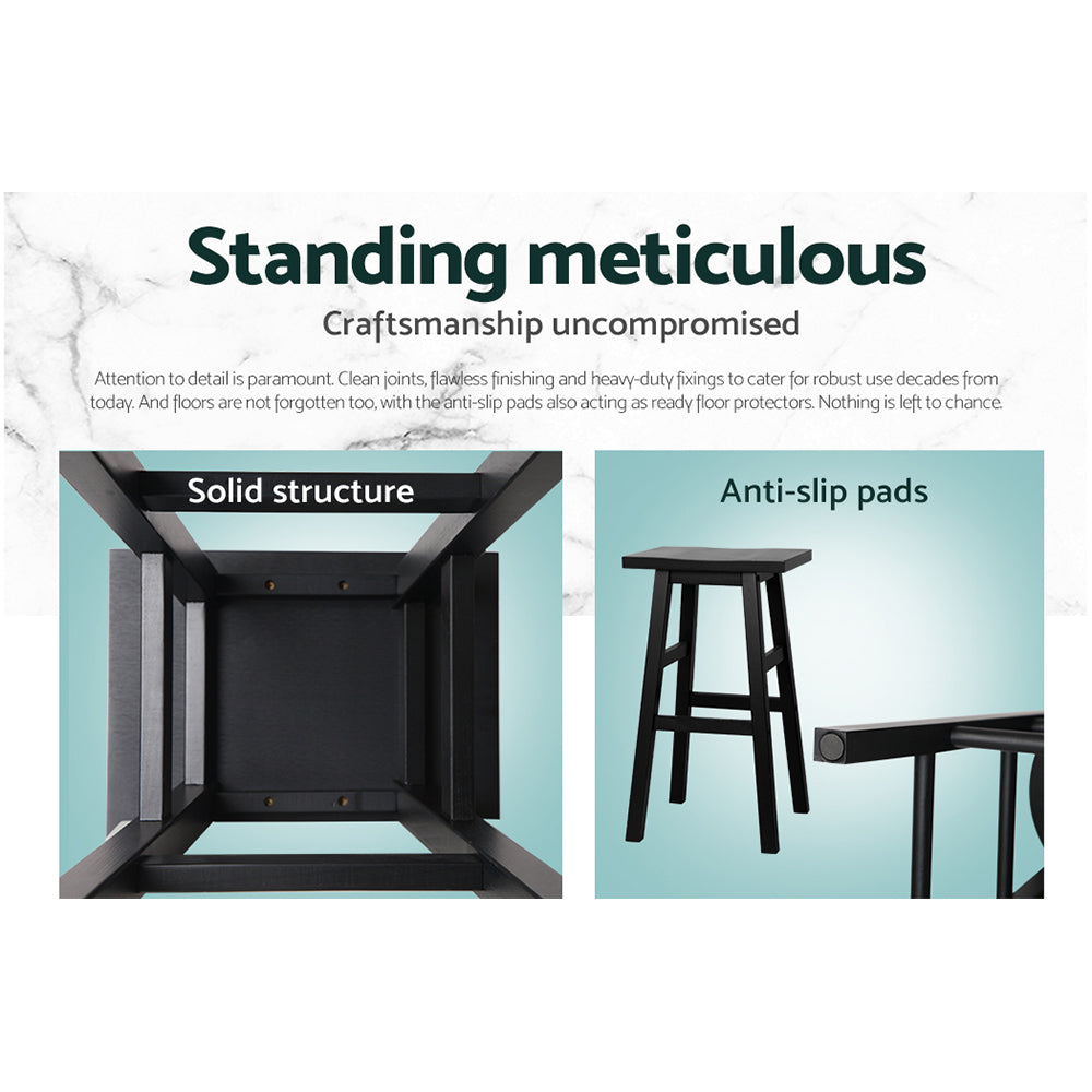 Artiss Set of 2 Black Beech Wood Bar Stools with contoured saddle seats and sturdy A-frame design.