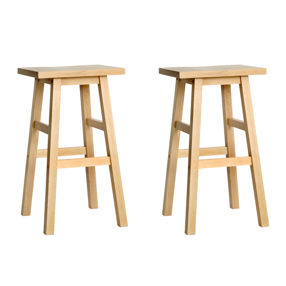 Artiss Set of 2 Beech Wood Bar Stools in natural finish, featuring a contoured saddle seat and sturdy legs.