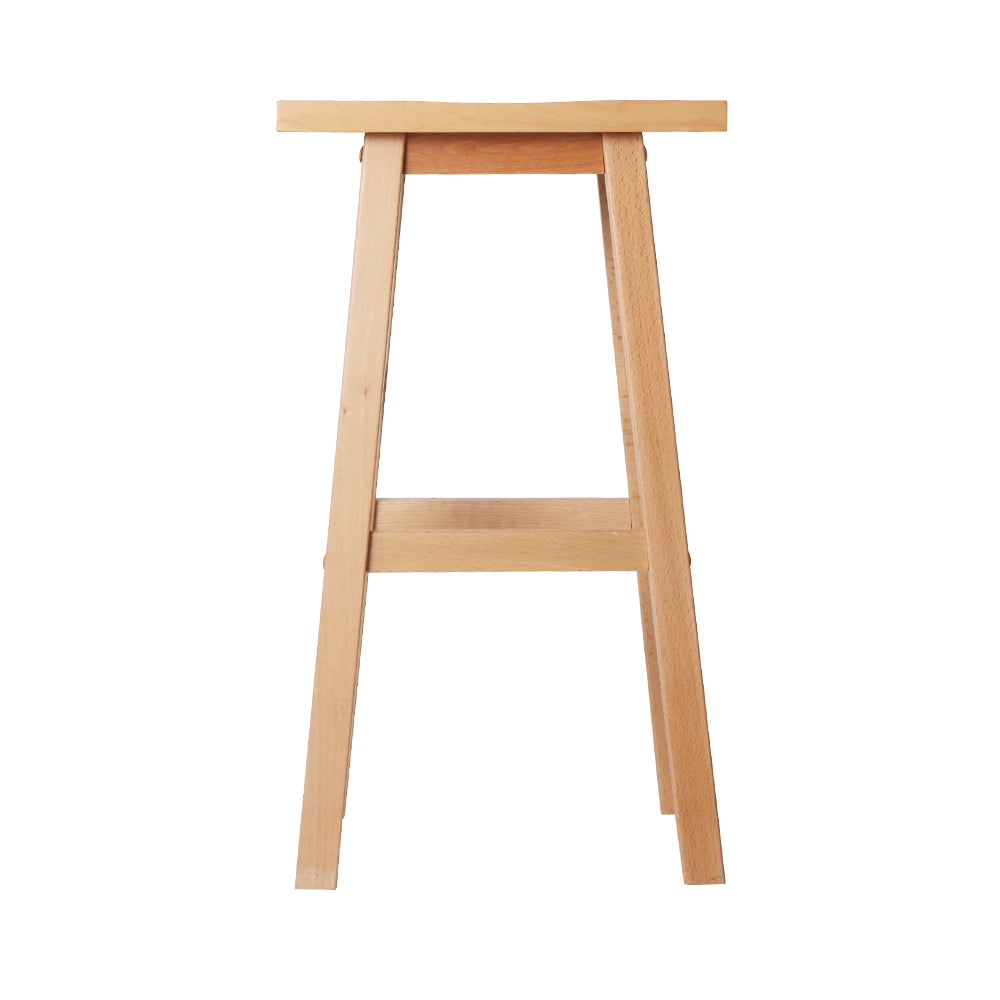Artiss Set of 2 Beech Wood Bar Stools in natural finish, featuring a contoured saddle seat and sturdy legs.