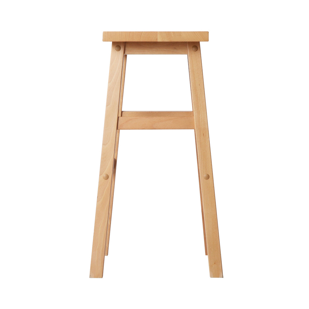 Artiss Set of 2 Beech Wood Bar Stools in natural finish, featuring a contoured saddle seat and sturdy legs.