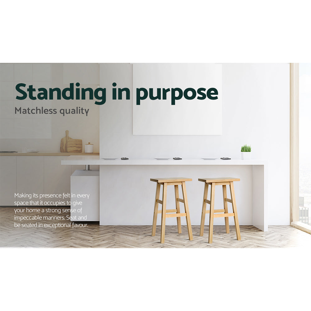 Artiss Set of 2 Beech Wood Bar Stools in natural finish, featuring a contoured saddle seat and sturdy legs.