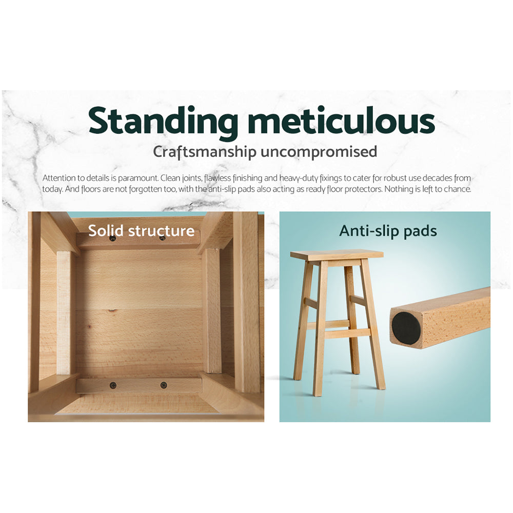 Artiss Set of 2 Beech Wood Bar Stools in natural finish, featuring a contoured saddle seat and sturdy legs.