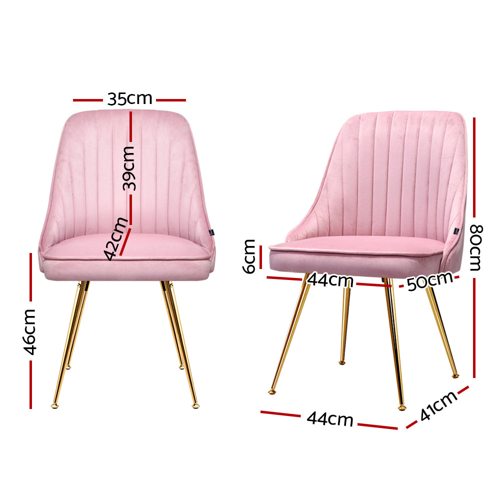 Artiss Set of 2 Dining Chairs featuring pink velvet upholstery and gold metal legs, showcasing a retro design with scallop shell back.