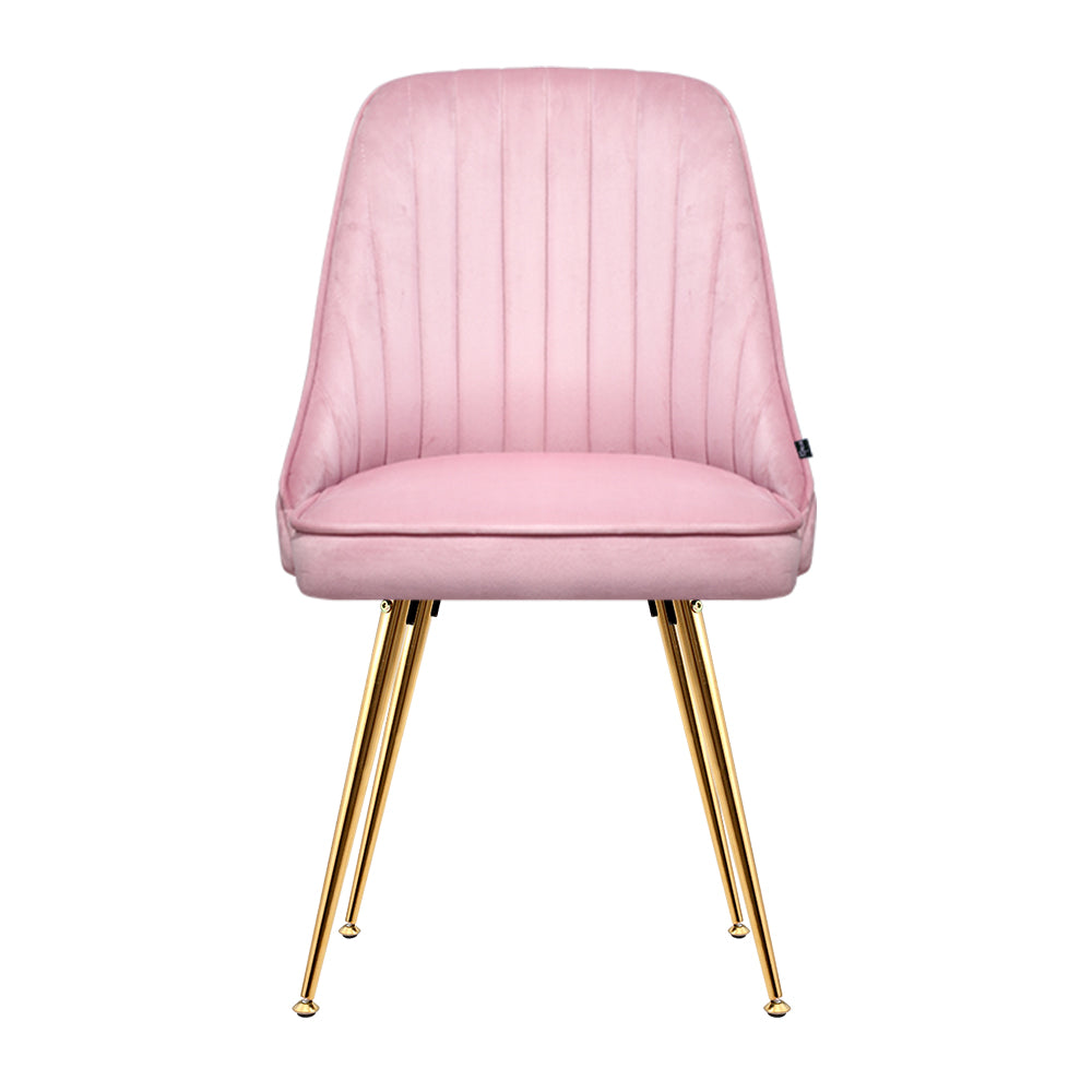 Artiss Set of 2 Dining Chairs featuring pink velvet upholstery and gold metal legs, showcasing a retro design with scallop shell back.