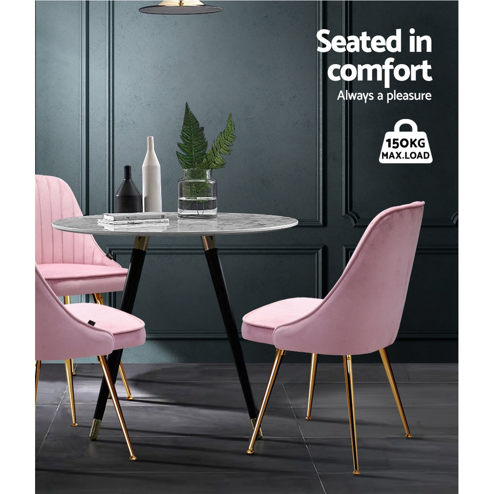 Artiss Set of 2 Dining Chairs featuring pink velvet upholstery and gold metal legs, showcasing a retro design with scallop shell back.