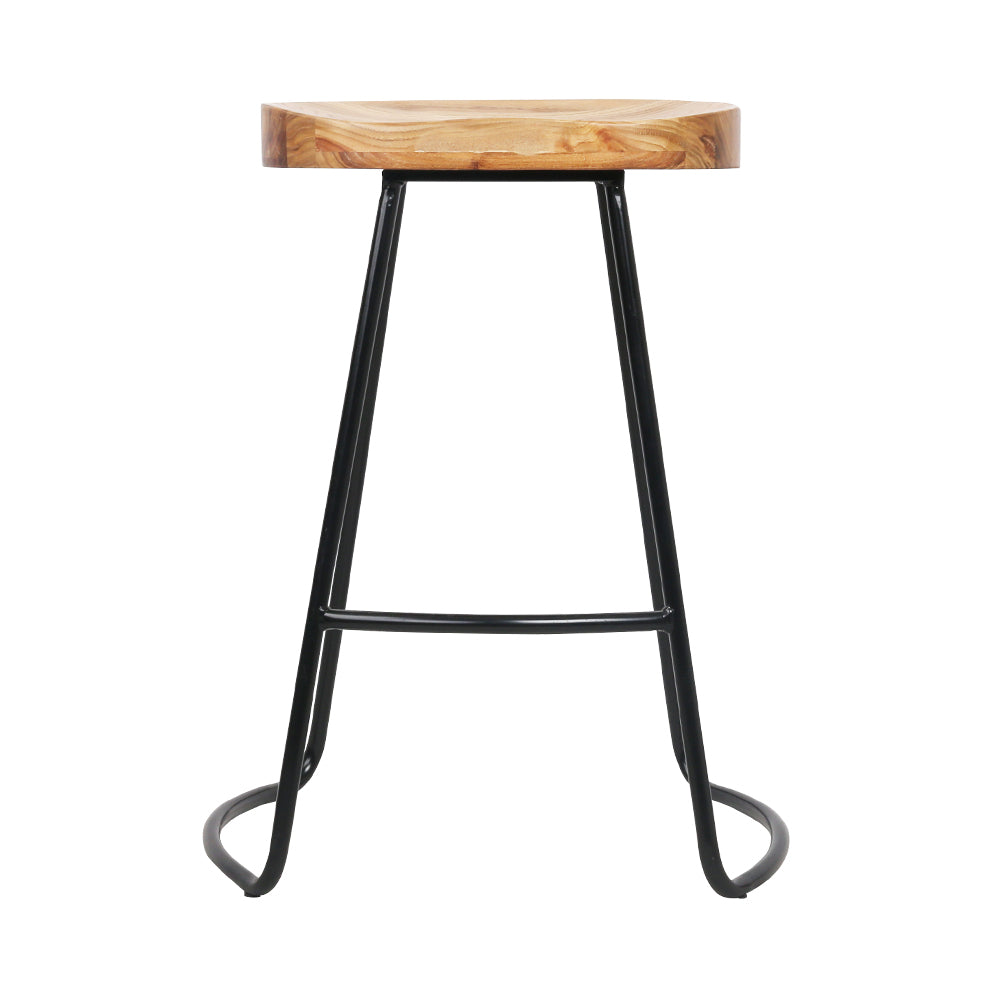 Artiss Set of 2 Elm Wood Backless Bar Stools featuring a vintage design with black legs and elegant wooden seats.