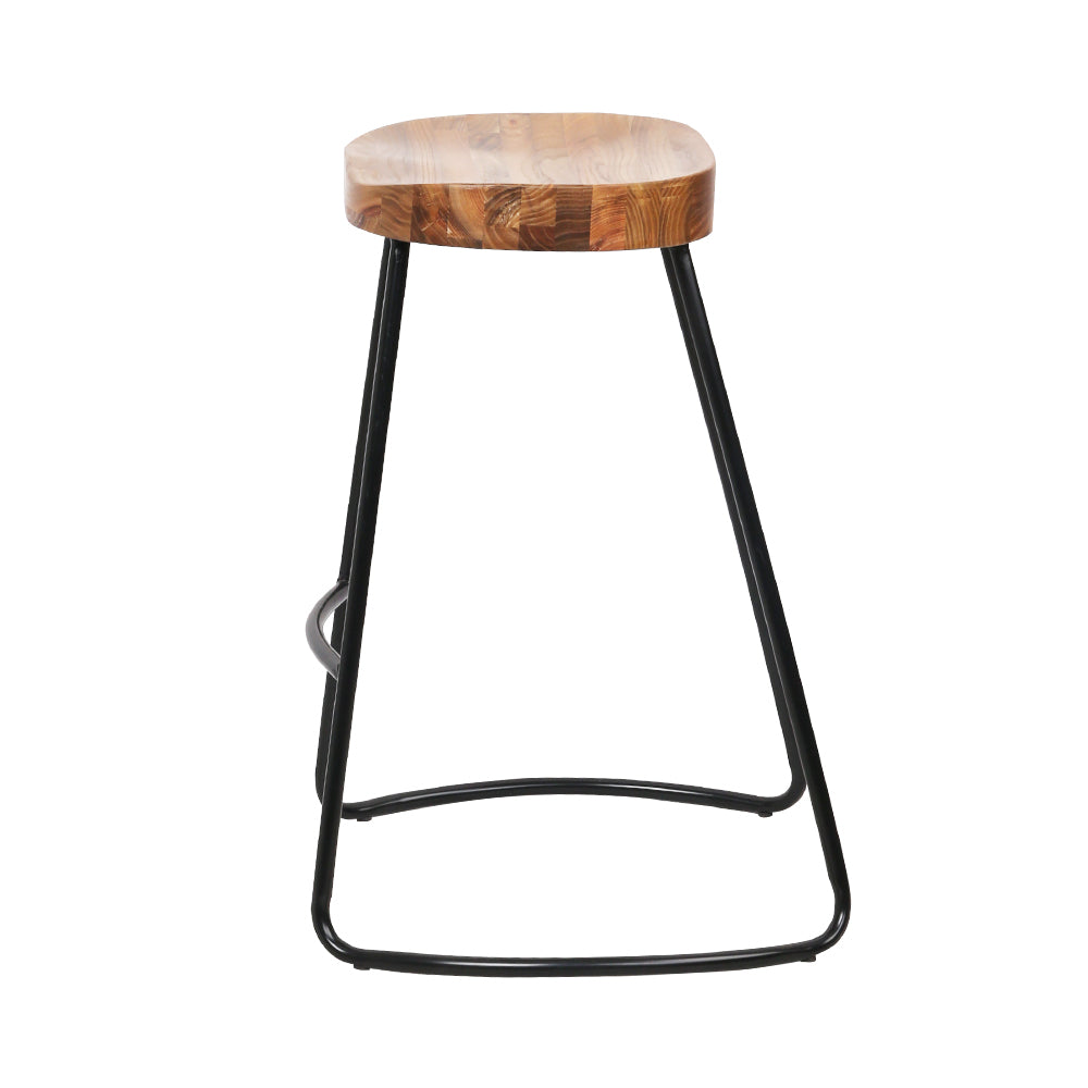 Artiss Set of 2 Elm Wood Backless Bar Stools featuring a vintage design with black legs and elegant wooden seats.