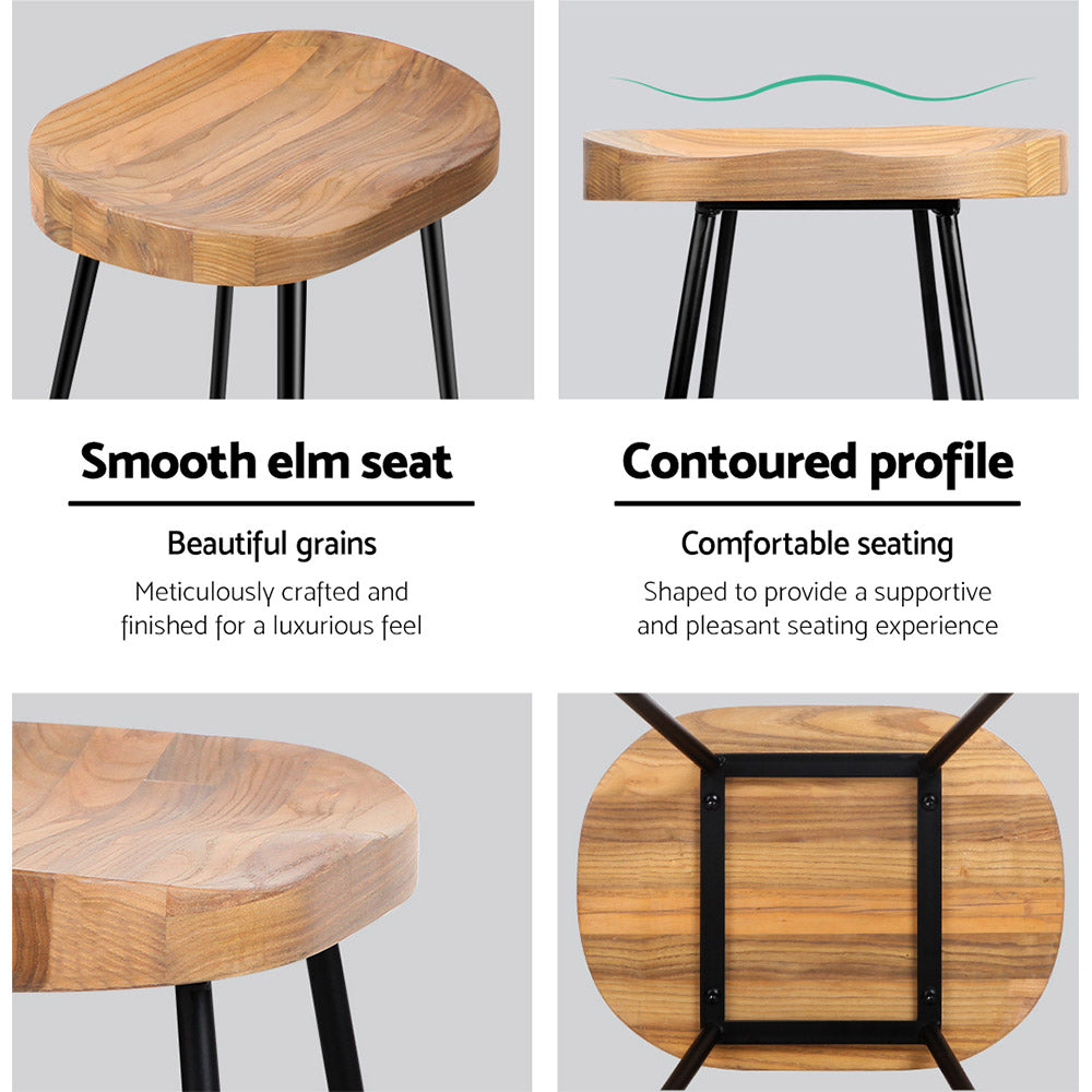 Artiss Set of 2 Elm Wood Backless Bar Stools featuring a vintage design with black legs and elegant wooden seats.