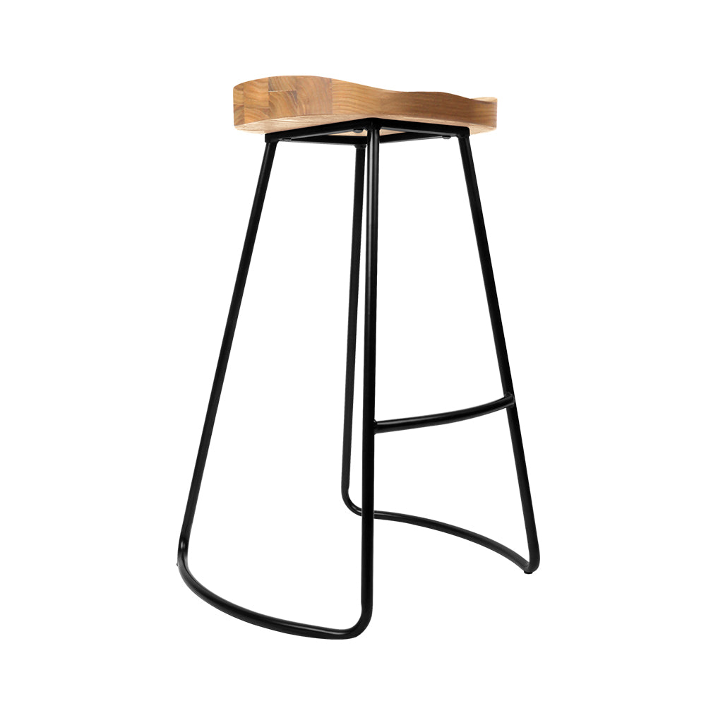 Artiss Set of 2 Elm Wood Backless Bar Stools with black legs and light wooden seats, showcasing modern industrial design.