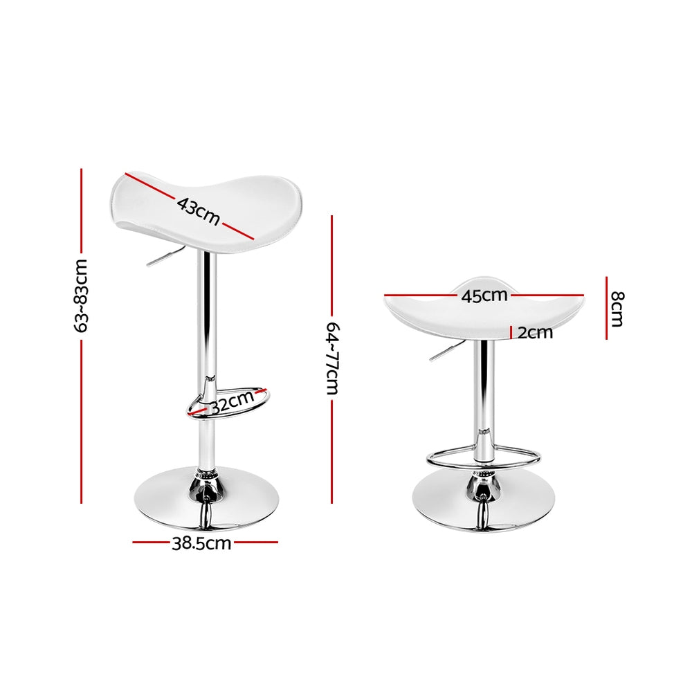 Artiss Set of 2 Gas Lift Bar Stools in white PU leather with chrome base, featuring a modern design and comfortable seating.