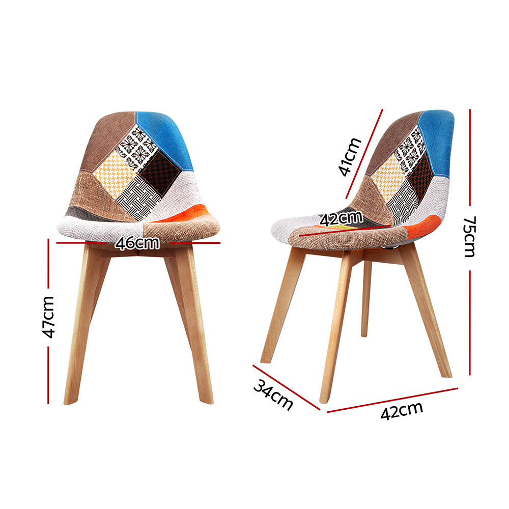 Artiss Set of 2 Retro Beech Fabric Dining Chairs in multi-colour with beech wood legs, showcasing a stylish and modern design.