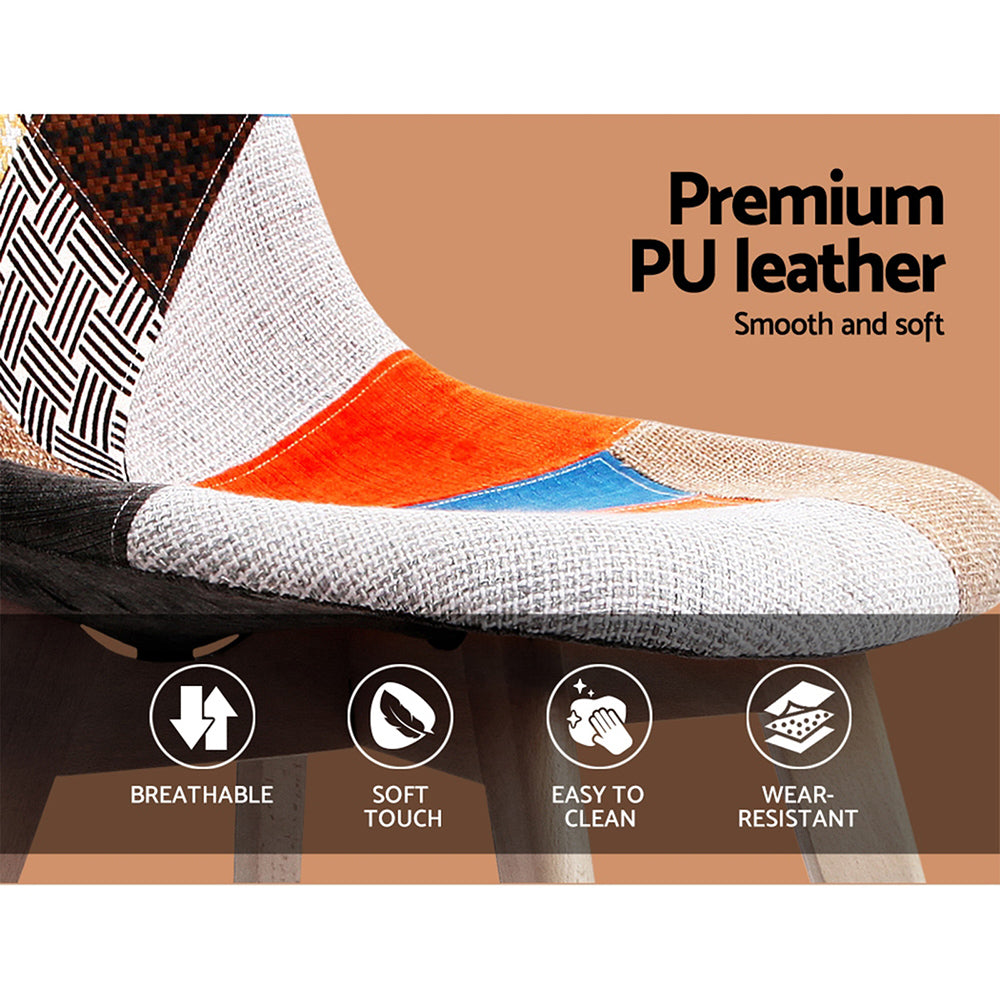 Artiss Set of 2 Retro Beech Fabric Dining Chairs in multi-colour with beech wood legs, showcasing a stylish and modern design.