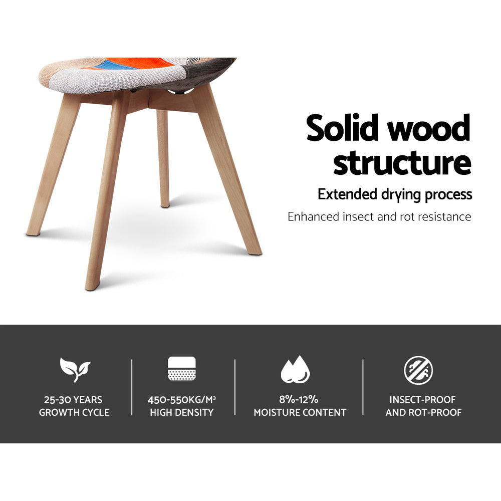 Artiss Set of 2 Retro Beech Fabric Dining Chairs in multi-colour with beech wood legs, showcasing a stylish and modern design.