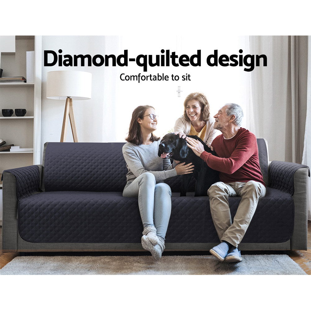 Artiss 3 Seater Sofa Cover in dark grey, featuring a diamond-quilted design and water-resistant fabric, perfect for protecting furniture.