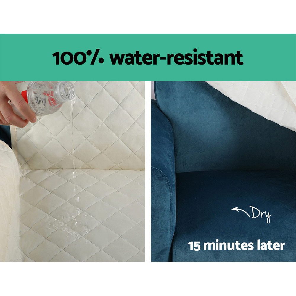 Artiss 3 Seater Sofa Cover in beige, featuring a diamond-quilted design and water-resistant fabric, draped over a stylish couch.