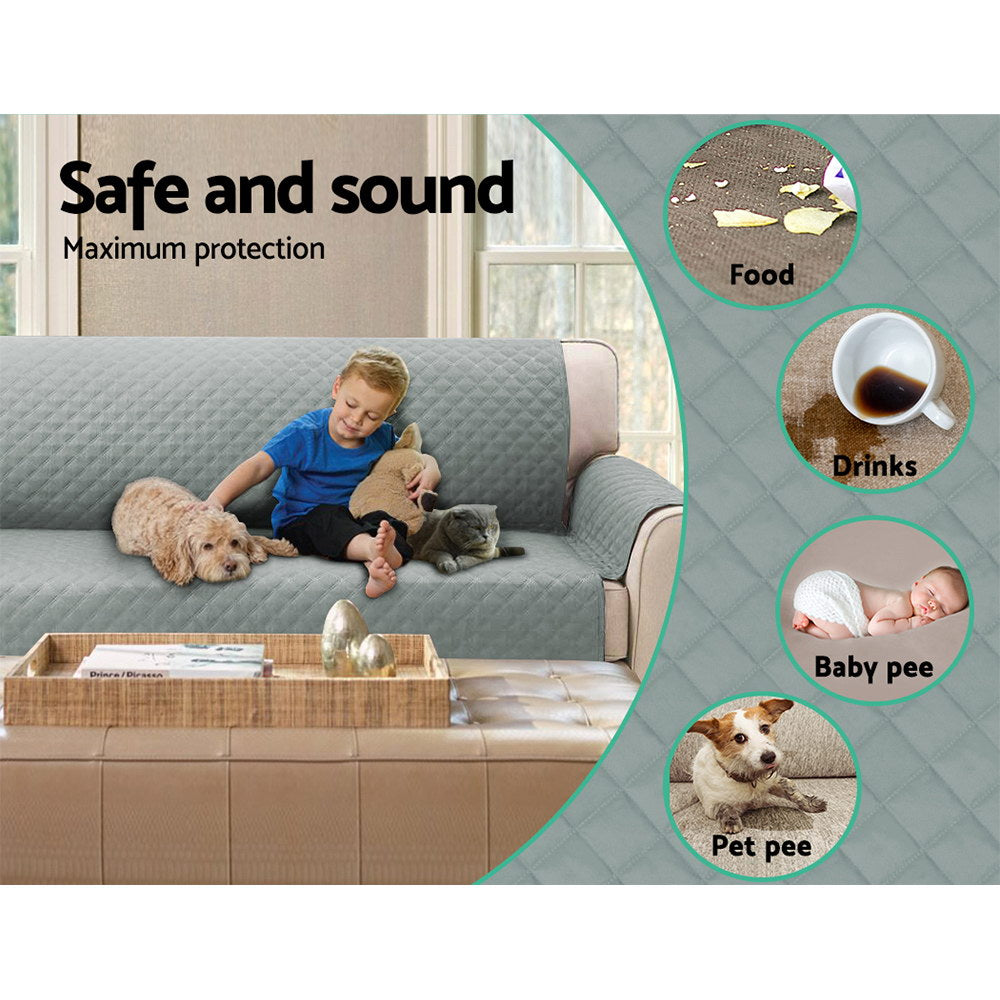 Artiss 4 Seater Sofa Cover in grey, featuring a diamond-quilted design and water-resistant fabric, ideal for protecting furniture.