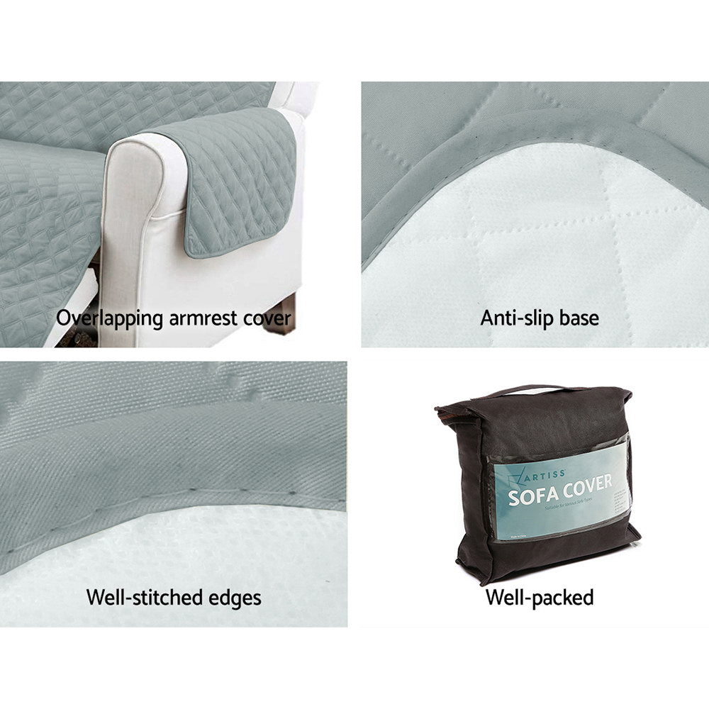 Artiss 4 Seater Sofa Cover in grey, featuring a diamond-quilted design and water-resistant fabric, ideal for protecting furniture.