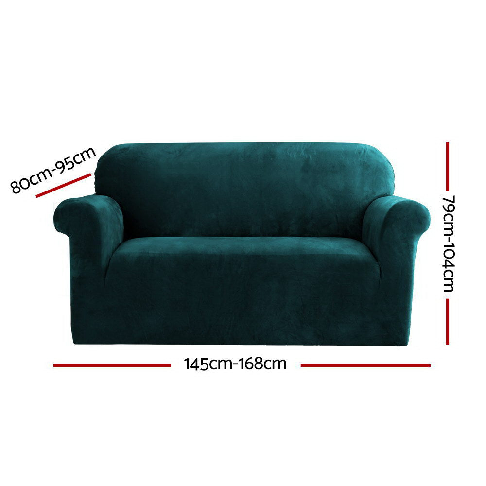 Artiss Velvet Sofa Cover in Agate Green, showcasing its plush texture and elegant design on a 2-seater couch.