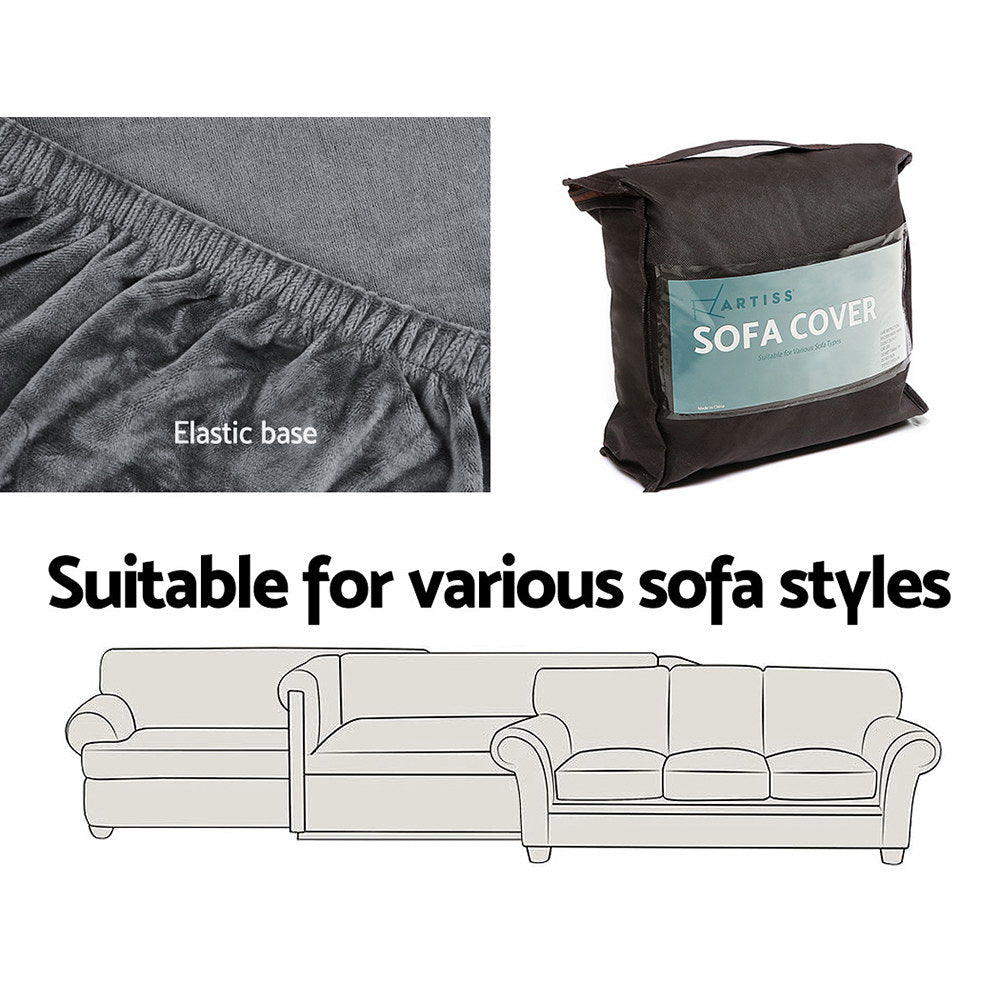 Artiss Velvet Sofa Cover in grey, showcasing its plush texture and stretchable design, perfect for 3-seater couches.