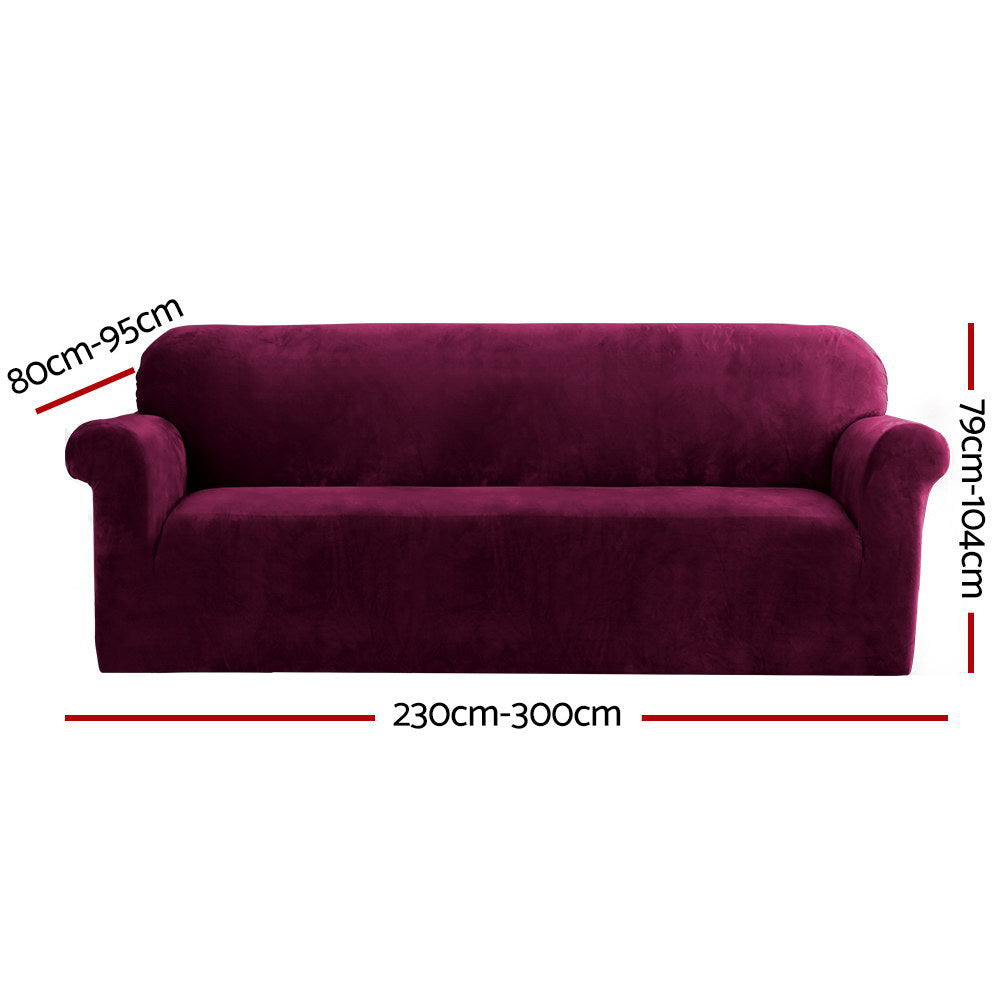Artiss Velvet Sofa Cover in Ruby Red, showcasing its plush texture and elegant design, perfect for 4-seater couches.