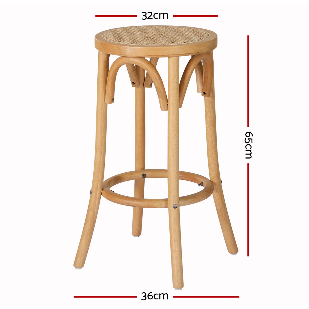 Artiss X2 Bar Stools featuring a solid beechwood frame and stylish rattan seat, perfect for kitchen and bar settings.