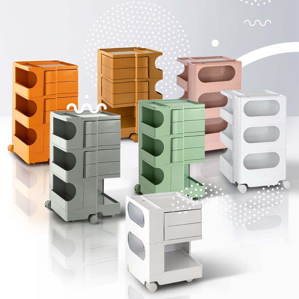 ArtissIn Bedside Table in vibrant colors with multiple compartments and wheels, showcasing its stylish design and practical storage features.