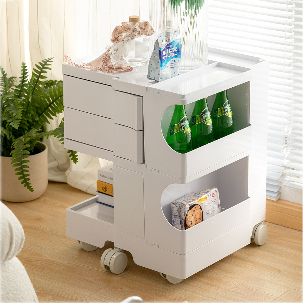 ArtissIn Bedside Table in vibrant colors with multiple compartments and wheels, showcasing its stylish design and practical storage features.