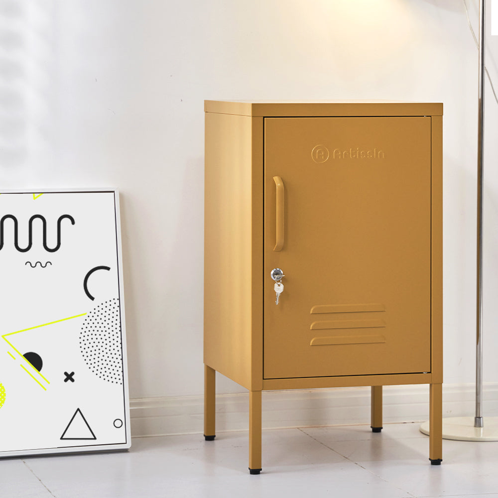 ArtissIn Metal Locker in vibrant yellow, showcasing its stylish design and adjustable shelf, perfect for storage and organization.