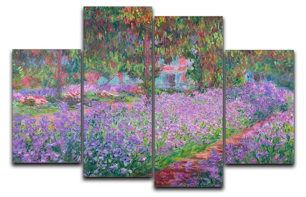 A beautiful 4-split canvas artwork featuring Monet's garden, showcasing vibrant colors and intricate details across four panels.