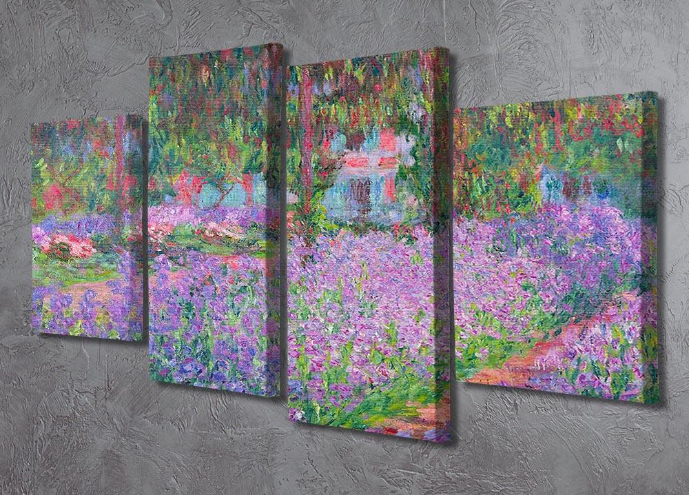 A beautiful 4-split canvas artwork featuring Monet's garden, showcasing vibrant colors and intricate details across four panels.