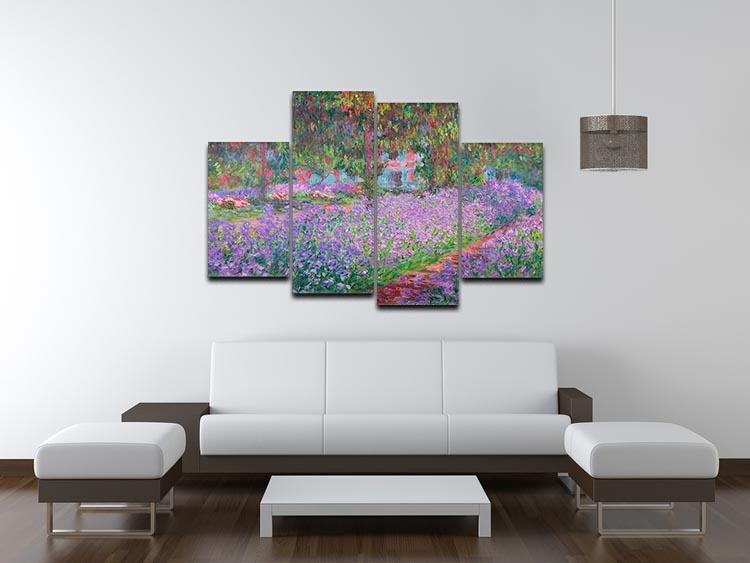 A beautiful 4-split canvas artwork featuring Monet's garden, showcasing vibrant colors and intricate details across four panels.